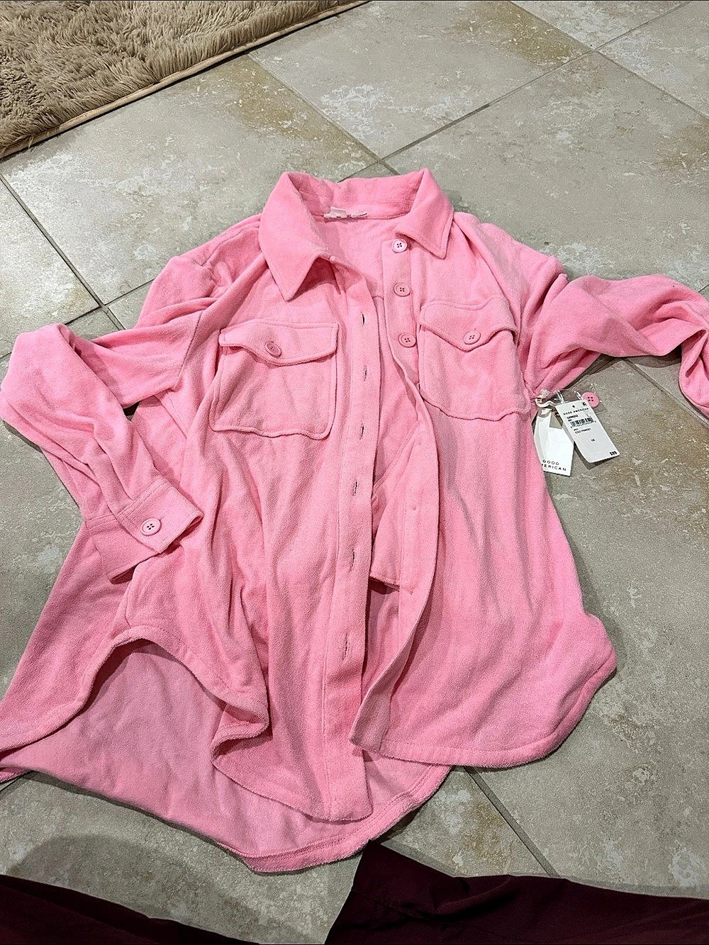 Good American Terry Cloth Button Up Shirt Pink Size 1/2